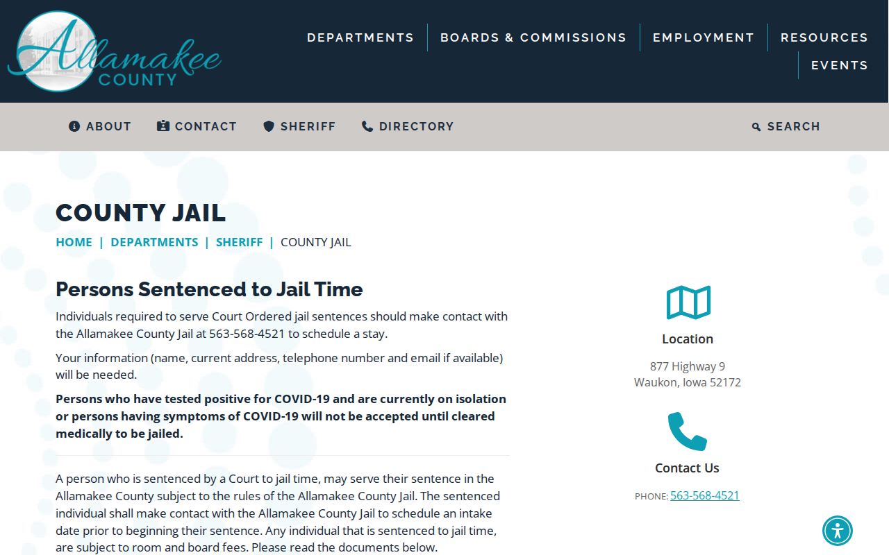 Official Allamakee County Jail operations page