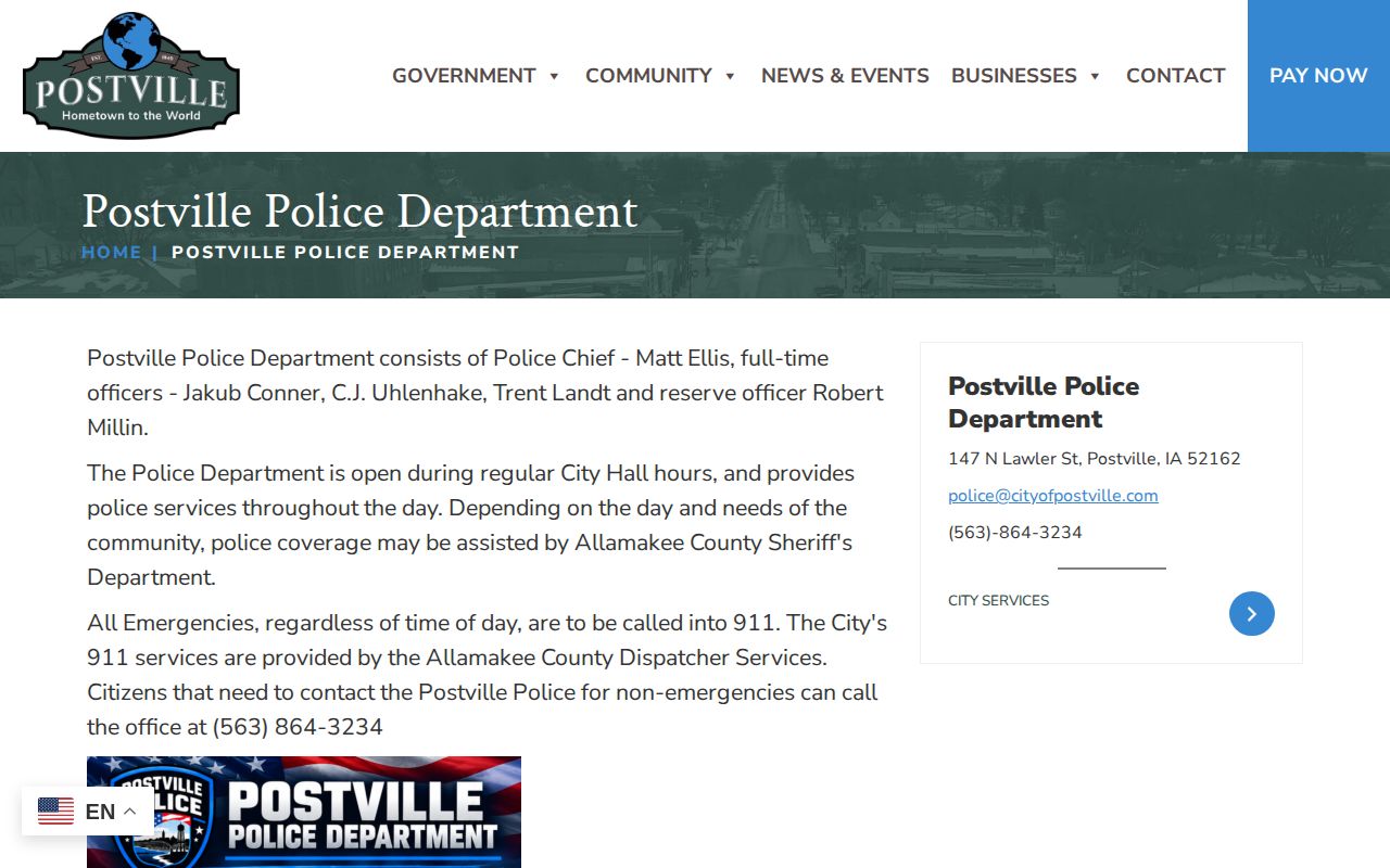 Official City of Postville Police Department page